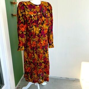 Vintage 80s 90s Leslie Fay Petite Collections Fall Print Dress